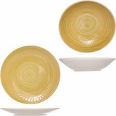 Assiettes carrées 8x pièces assiette creuse et 8x pièces assiette plate Turbo Lino jaune 21 cm - 27 cm - Assiettes de poterie