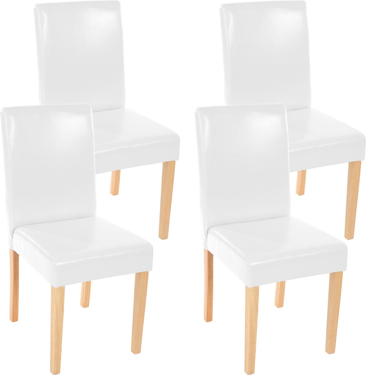 Set van 4 eetkamerstoelen Keukenstoel Littau ~ leer, witte lichtgekleurde poten