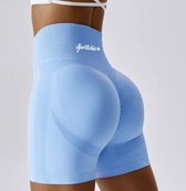 Sportchic - Short - Korte sportbroek - Korte sportlegging - Sportlegging dames - High waist – Squatproof - Hardloopbroek -Shape legging - Booty scrunch - Bikershort - Licht blauw - L