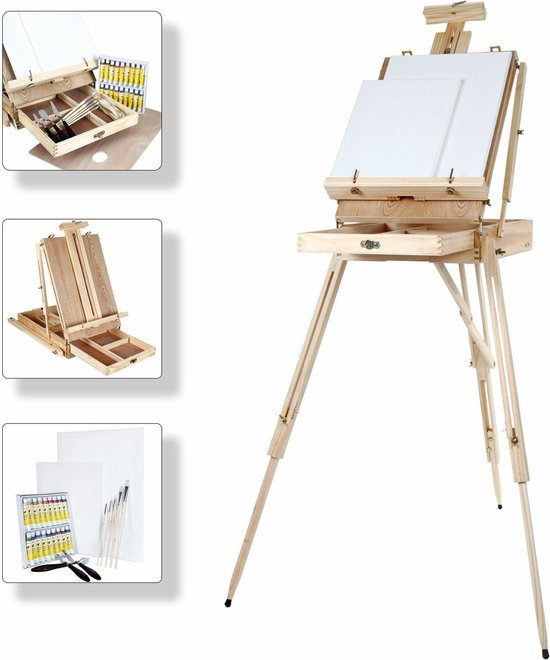 VISWIN Acrylverfset met Franse schildersezel, professionele schilderset