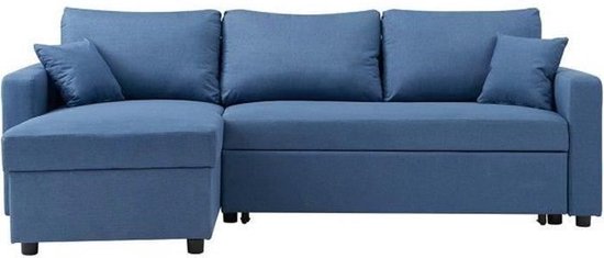 Canapé d'angle réversible Convertible Grand Couchage + Commode - Fabric Blue - L 228 x P 148 x H 86 cm - Owens