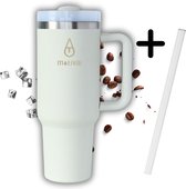 Motivai - Crème - 30 oz - Tasse thermos avec anse - Tasse en acier inoxydable - Tasse de voyage - Tasse à emporter - Tasse thermos - Tasse à emporter - Flacon thermos - Tasse à café isotherme à double paroi