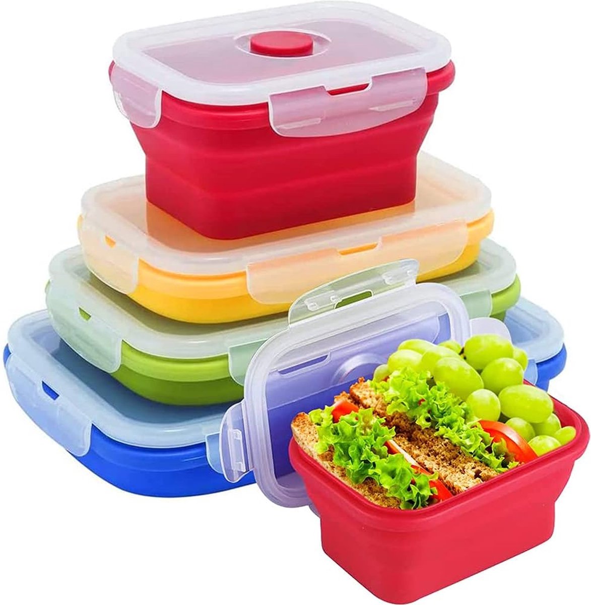 550 ml siliconen opvouwbare broodtrommel, 2 stuks opvouwbare vershouddozen met deksel, opvouwbare vershouddozen met deksel, opvouwbare kom met deksel, siliconen lunchbox voor maaltijdprep dozen