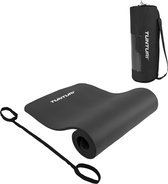 Tunturi NBR Yogamat met Draagtas- Fitness mat Extra dik & zacht - Sportmat - Anti slip - 180x60x1.5cm - Incl Trainingsapp - Zwart