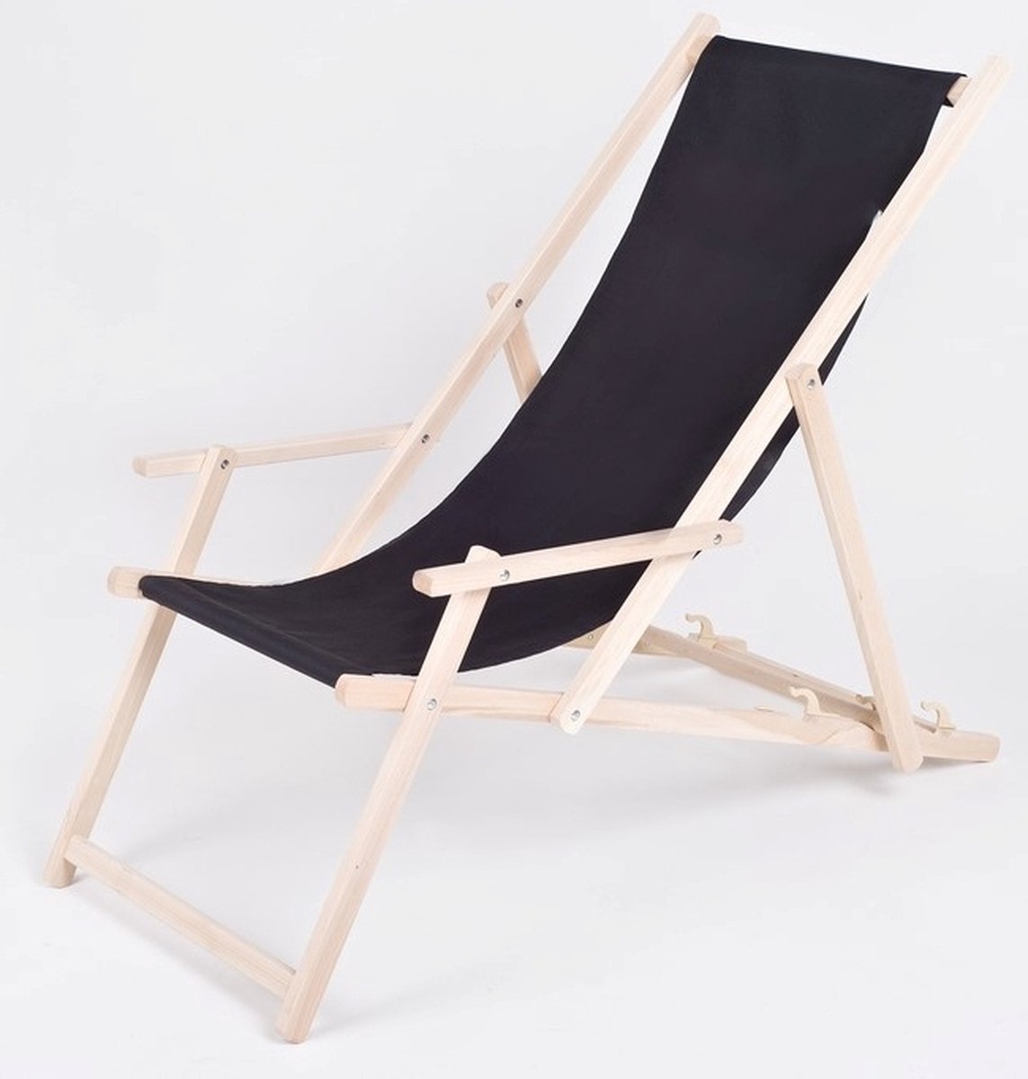 Strandstoel-Tuin stoel-Hout-Hoogte regulatie-inclusif armleuning-Zwart