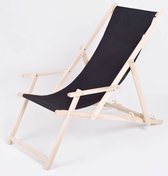 Chaise de plage - Chaise de Jardin - Bois - Régulation de la hauteur - avec accoudoir - Zwart