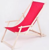 Chaise de plage- Chaise de Jardin -Bois-Réglage de la hauteur-Accoudoir inclus-Rouge