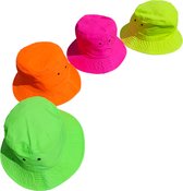 4 Stuks - Hoed - Visserhoedje - Bucket Hat - Zonnehoed - 1x Neon Pink - 1x Neon Groen - 1x Neon Geel - 1x Neon Oranje - Festival