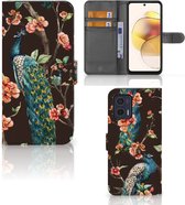 Telefoonhoesje Motorola Moto G73 Flipcase Cover Pauw met Bloemen