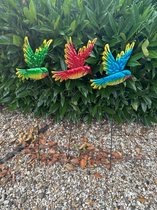 Piquets de jardin déco en métal "oiseaux" - Set de 3 pièces - vert, rouge et bleu - hauteur 58 x 15 x 19 cm - Accessoires de jardin - Décoration de jardin - Piques de jardin