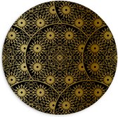 Dibond Muurcirkel - Borden met Gouden Geometrische Print - 100x100 cm Foto op Aluminium Muurcirkel (met ophangsysteem)