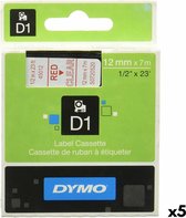 DYMO originele D1 labels | Rode Tekst op Doorzichtig Label | 12 mm x 7 m | zelfklevende etiketten voor de LabelManager labelprinter | gemaakt in Europa