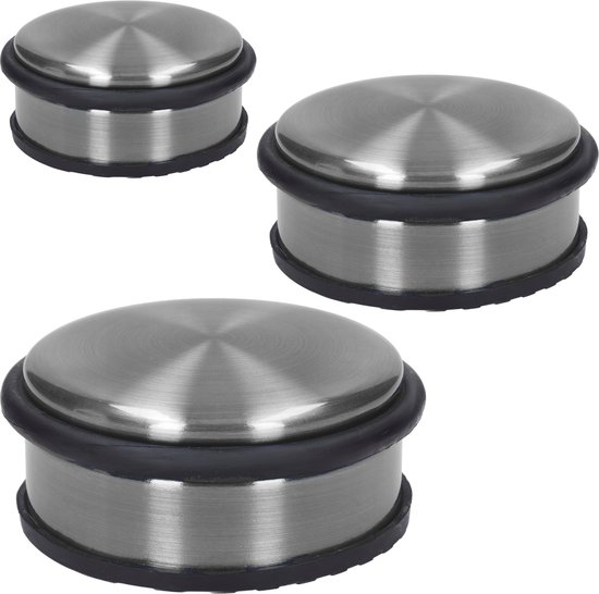 Deurstopper DIRK nikkel satijn - 3 stuks - diameter 10,5 cm - hoogte 4,5 cm - 1kg - rond