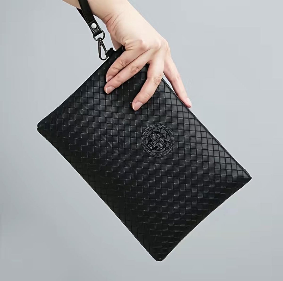 RISEDS Heren Zakelijke Casual Clutch Tas Met Rits Leren Portemonnee (Zwart, 22,5x13,5x3,5cm