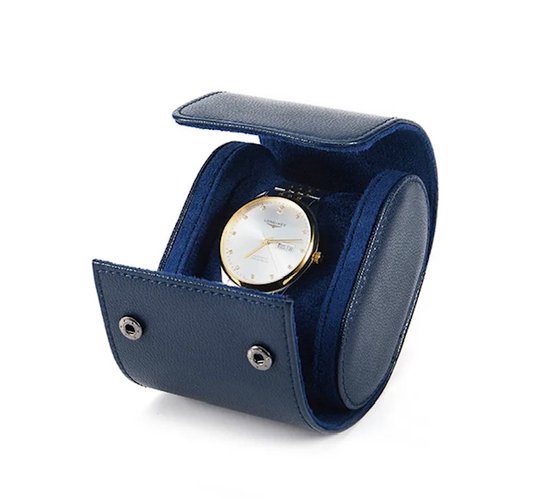 Soraro Luxe Horloge Rol 1 Stuk | Horlogedoos | Horloge Etui Leer | Watch Roll | Horloge Houder Sieradendoos | Horloge Opbergdoos Heren | Blauw | Vaderdag | Vaderdag Cadeau