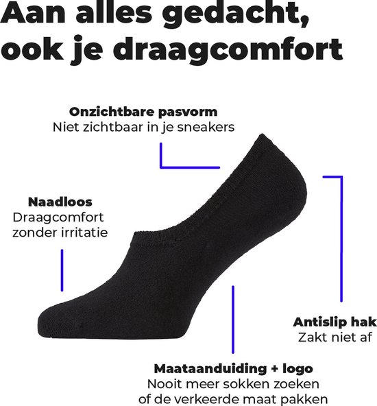 Onzichtbare sneakersokken - maat 35/38 - 2 paar - footies - naadloos - anti-slip hak - dames - no show - wit