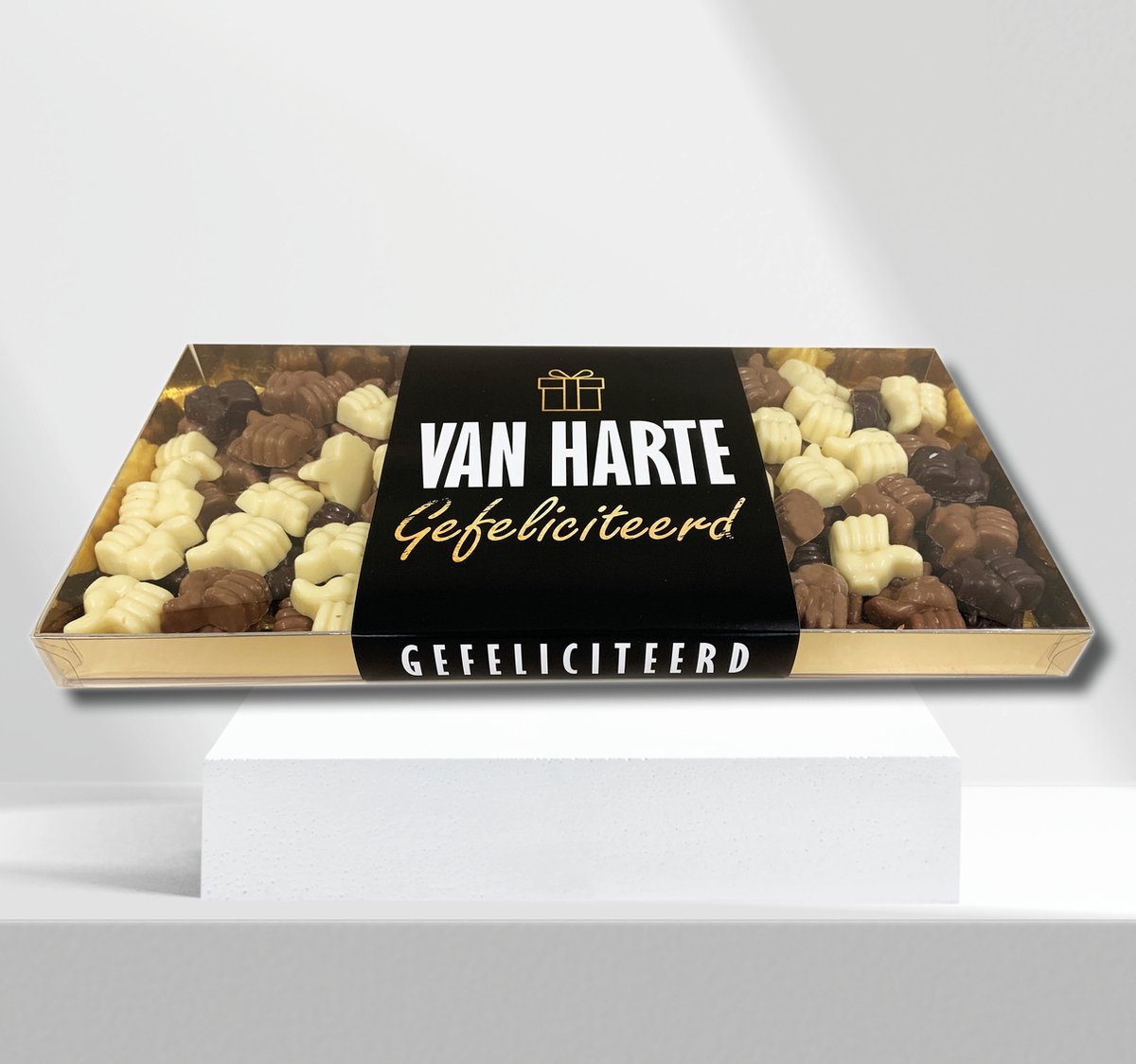 Gefeliciteerd - Kado - Cadeautje - Chocolade duimpjes in grote geschenkdoos - 1000 gram - 1 kilo - Geschenk - Verjaardag - Jarig