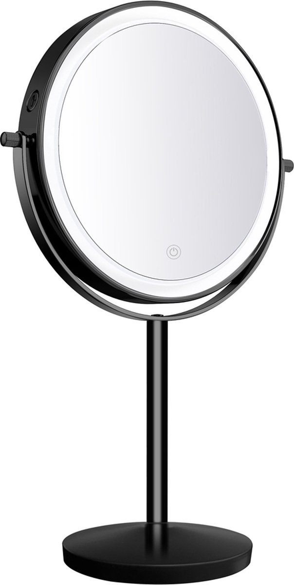 Make-up spiegel staand 5x vergrotend met dimbare LED verlichting mat zwart