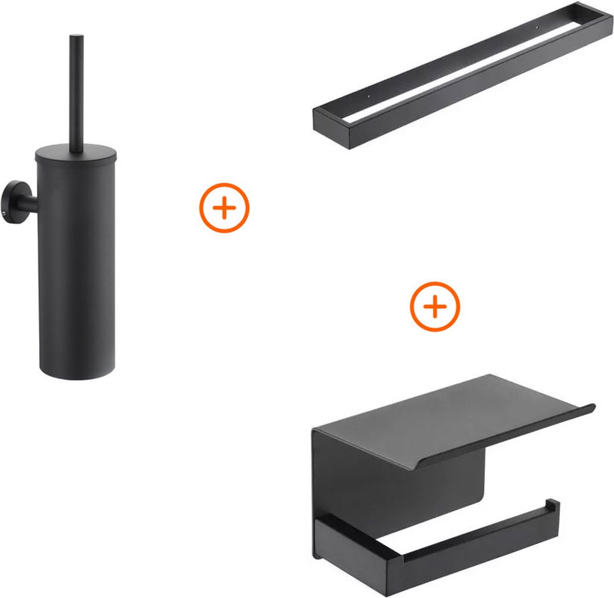 Toilet accessoires set Mat zwart design met beugel