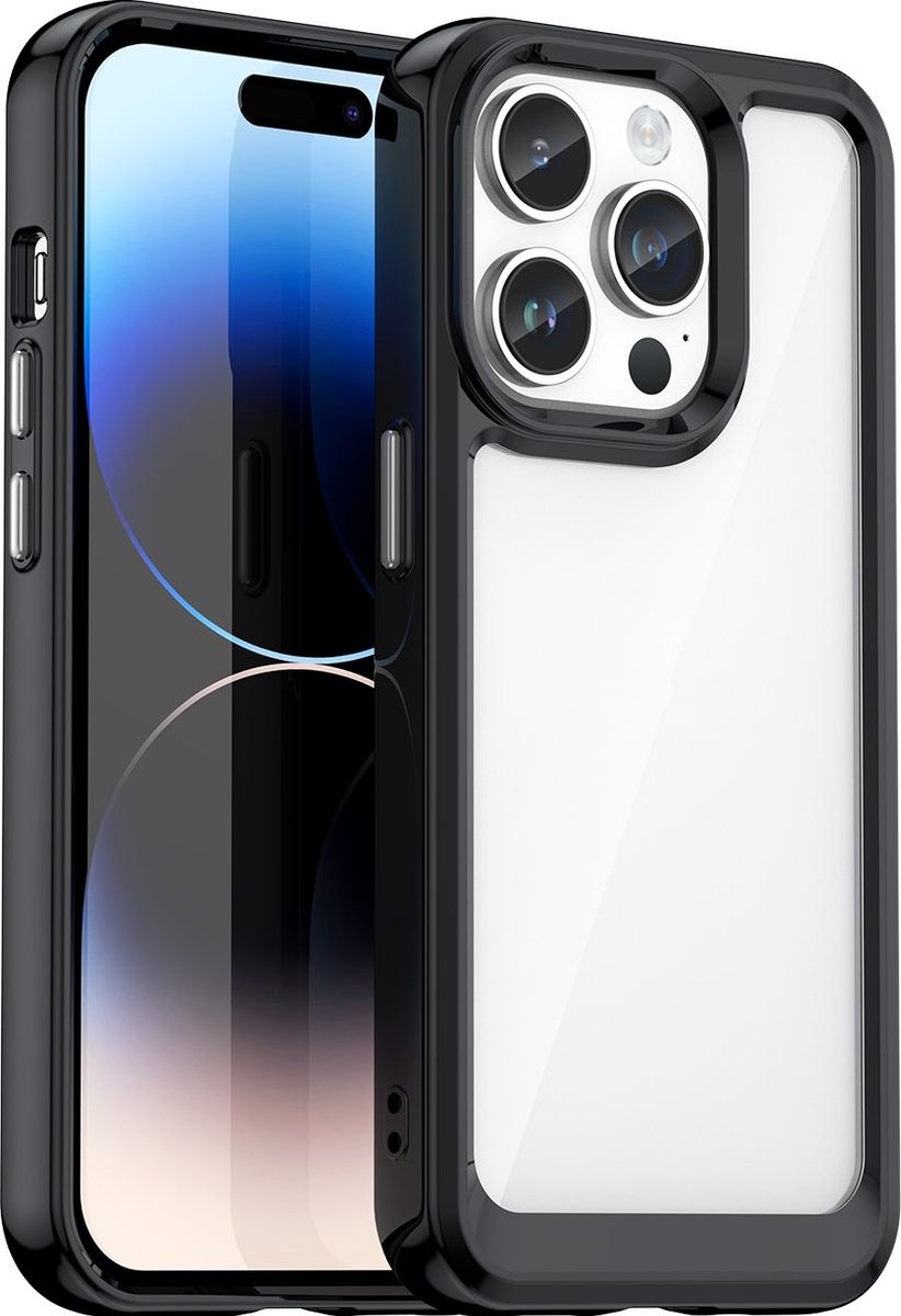 Mobigear Hoesje geschikt voor Apple iPhone 15 Pro Telefoonhoesje Hardcase | Mobigear Crystal Backcover | iPhone 15 Pro Case | Back Cover - Transparant / Zwart