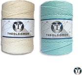 Macramé Koord | Bundelkorting | 400 meter | Beige | Ocean Blue | 100% Katoen | Macramé | Macramé Touw | 3mm | Triple Twist | Plantenhanger | Dromenvanger | Wandkleed | Weven | Knopen | Breien | Haken | DIY | TheOldOmen |