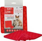 Eat Slow Live Longer Fun & Relax Lick Mat – Likmat voor honden – Anti-schrok bak – Slow feeder – Gemakkelijk overal te plaatsen - Likplaat voor huisdieren – Uitdaging voor je huisdier – Rood - L23xB19cH1 cm