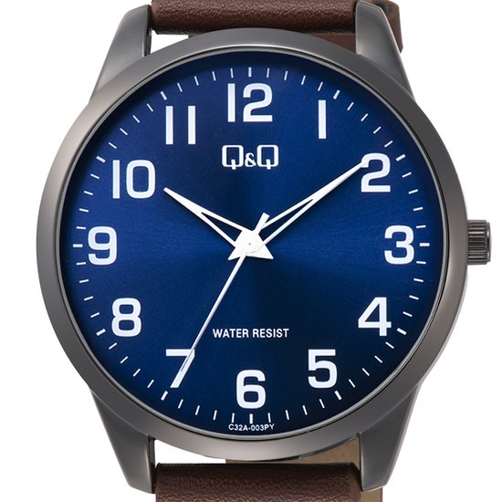Q&Q C32A-003PY - Montre - Analogique - Homme - Homme - Bracelet Cuir - Rond - Métal - Marron - Zwart - Bleu Foncé