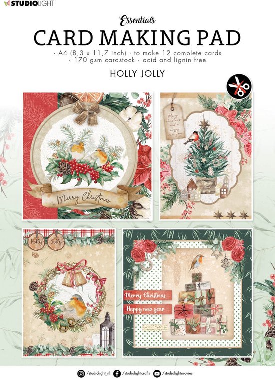 Studio Light • Essentials Card Making Pad Holly Jolly | bol