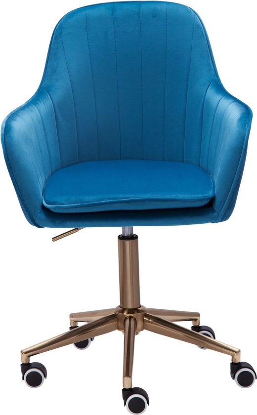Rootz Bureaustoel - Blauw Fluweel - Design Draaistoel met Rugleuning - In Hoogte Verstelbaar - 120kg Werkstoel - Kuipstoel met Wielen