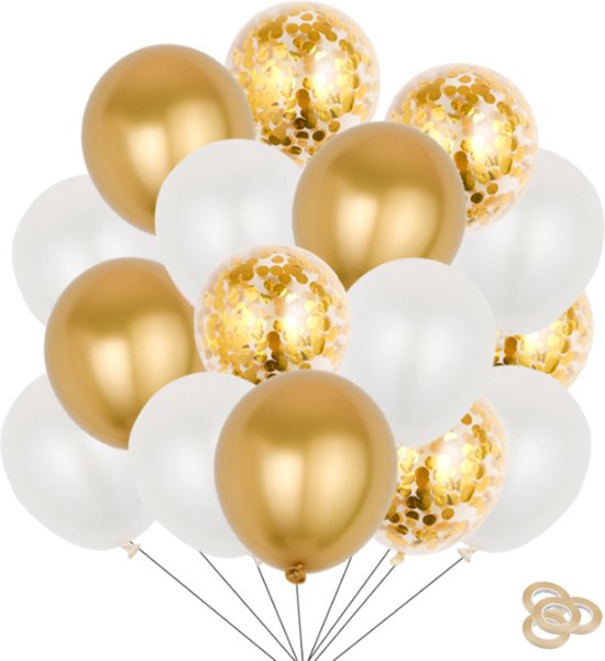 Fienosa Ballonnen 50 Stuks - Ballonnen Goud - Ballonnen Ivoor - Verjaardag Versiering - Verjaardag Ballonnen - Ballon - met ophang lint - Papieren confetti Ballonnen - Feestversiering