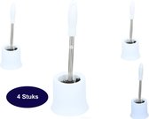 4 stuks- Toiletborstel met houder wit - met silicone borstel 39 cm