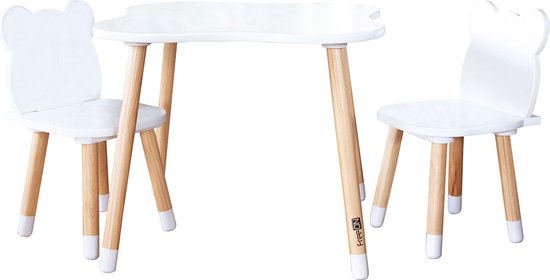 Table pour enfants en bois FreeON - Table de jeu avec Sièges - Wit avec hêtre
