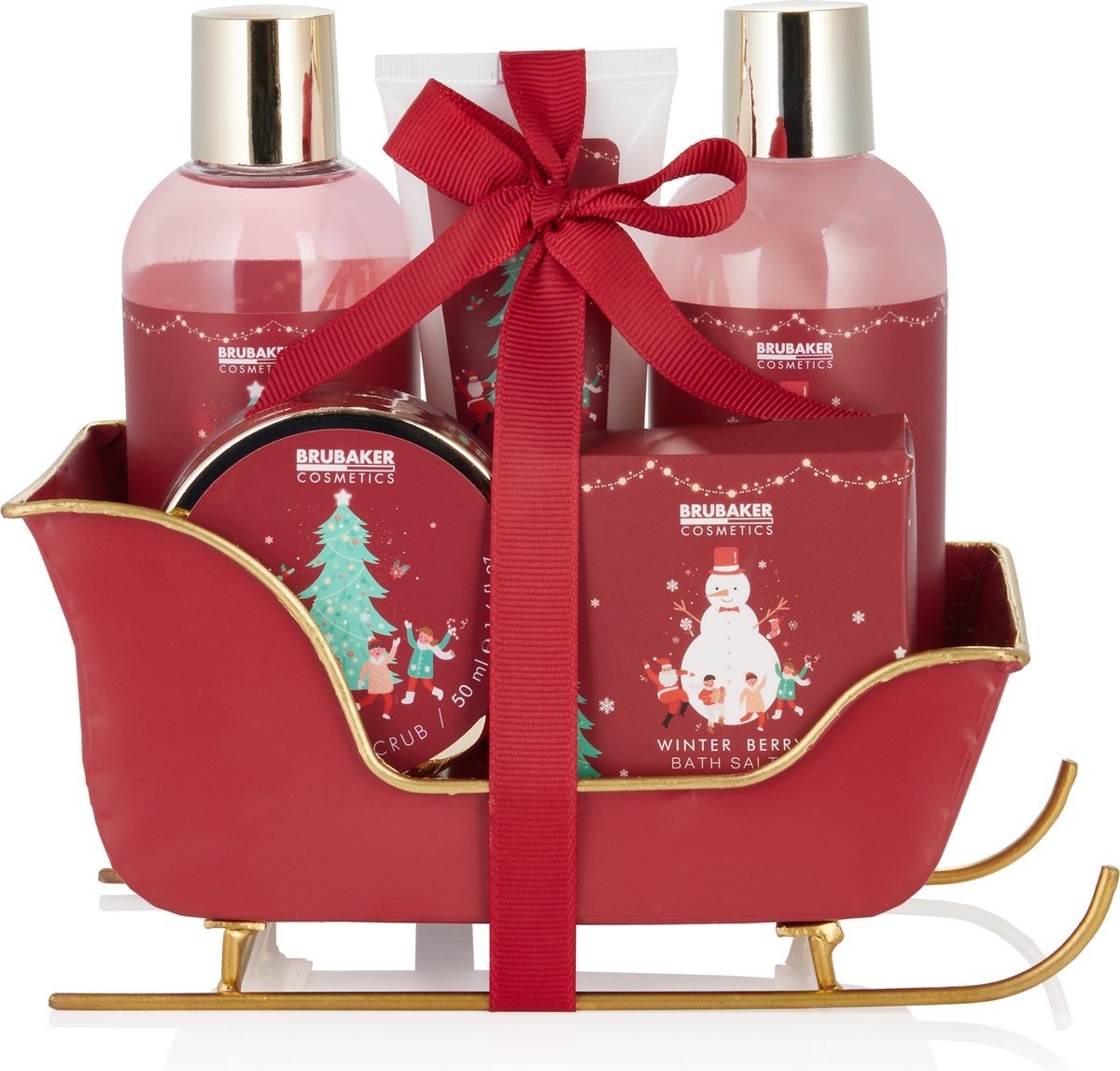 Goedkoopste BRUBAKER Cosmetics Bad- en Doucheset Winterbessengeur - 6-Delige Cadeauset in een Sleeënkerst - Kerstpakket - Cadeautip - Cadeau Idee - Kerstcadeau -voor Dames en Heren