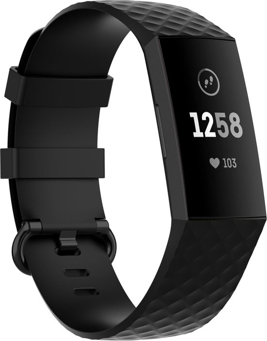 Strap-it Siliconen bandje - geschikt voor Fitbit Charge 3 / Fitbit Charge 4 - zwart - Maat: Maat L