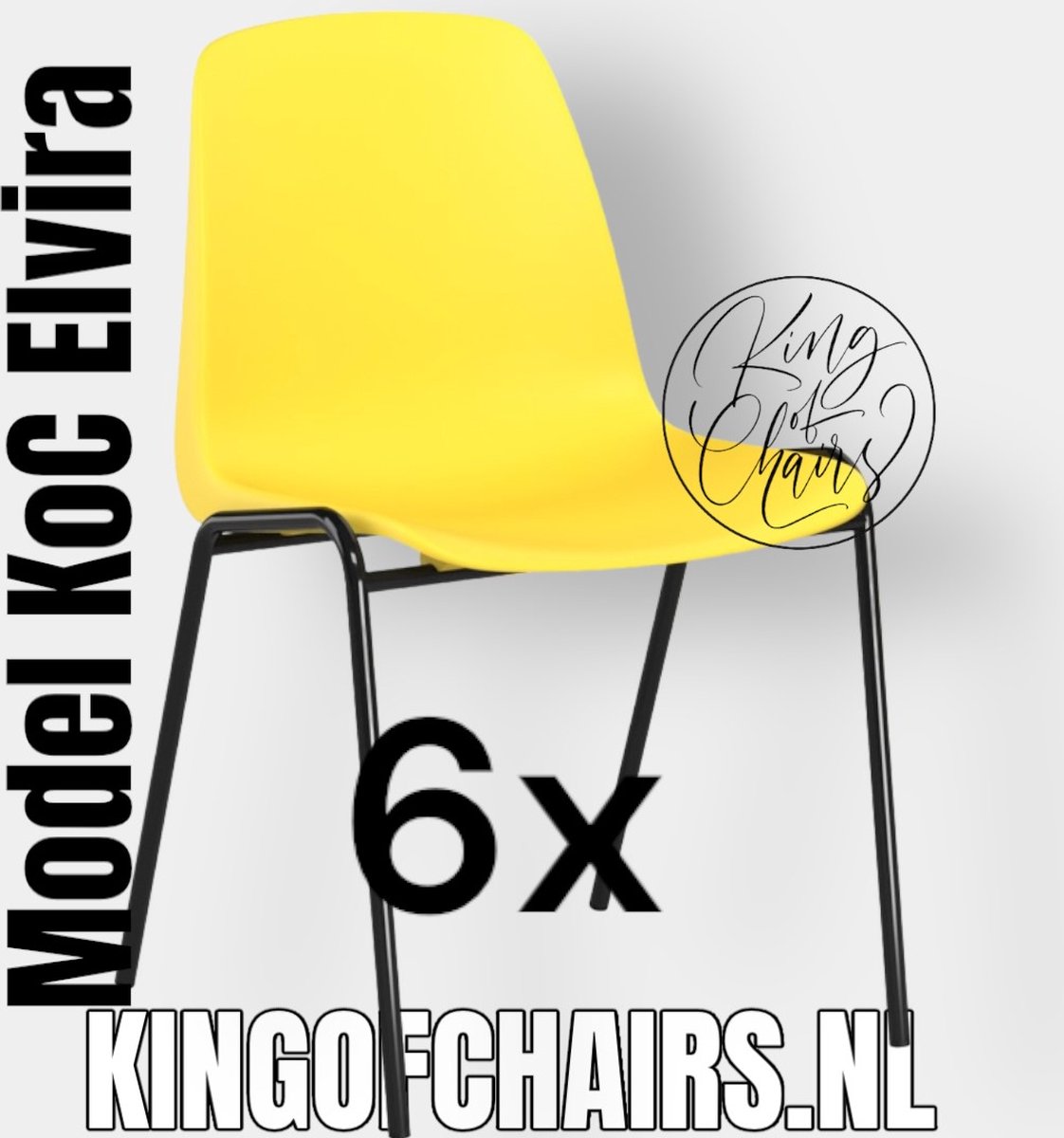 King of Chairs -set van 6- model KoC Elvira geel met zwart onderstel. Kantinestoel stapelstoel kuipstoel vergaderstoel tuinstoel kantine stoel stapel kantinestoelen stapelstoelen kuipstoelen stapelbare keukenstoel Helene eetkamerstoel