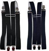 Duopack 4-punts Bretels Zwart/Donkerblauw met brede extra sterke stevige Clips