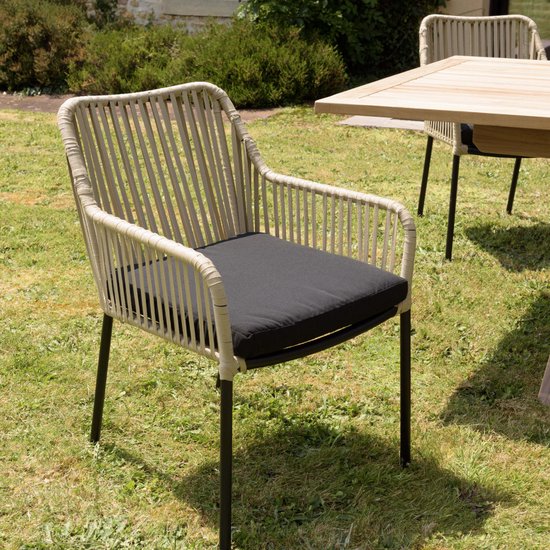 Salon de jardin 4 personnes Table ronde 120x120cm et 4 chaises beiges et  noires