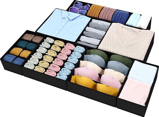 Set van 10 stoffen opbergdozen, lade-organizer, opvouwbare garderobe-organizer, lade-organizer-systeem voor ondergoed, beha's, sokken, kleding (zwart)