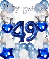 Snoes Ballonnen 49 Jaar Set Mega Blauw Zilver Ballon - Compleet Feestpakket Cijferballon 49 Jaar - Verjaardag Versiering Slinger Happy Birthday – Folieballon – Latex Ballonnen - Helium Ballonnen
