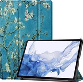 Case2go - Housse pour tablette adaptée au Samsung Galaxy Tab S9 (2023) - Étui livre à trois volets - Avec porte-crayon - Fleur Witte