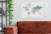 Canvas Wereldkaart - 60x40 - Wanddecoratie Wereldkaart - Pastel - Topografie