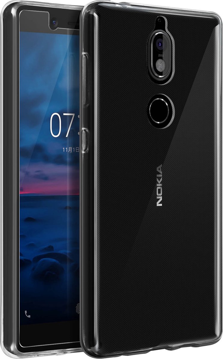 Avizar Hoes Geschikt voor Nokia 7 Gehard glas: 360° bescherming rondom, Transparant