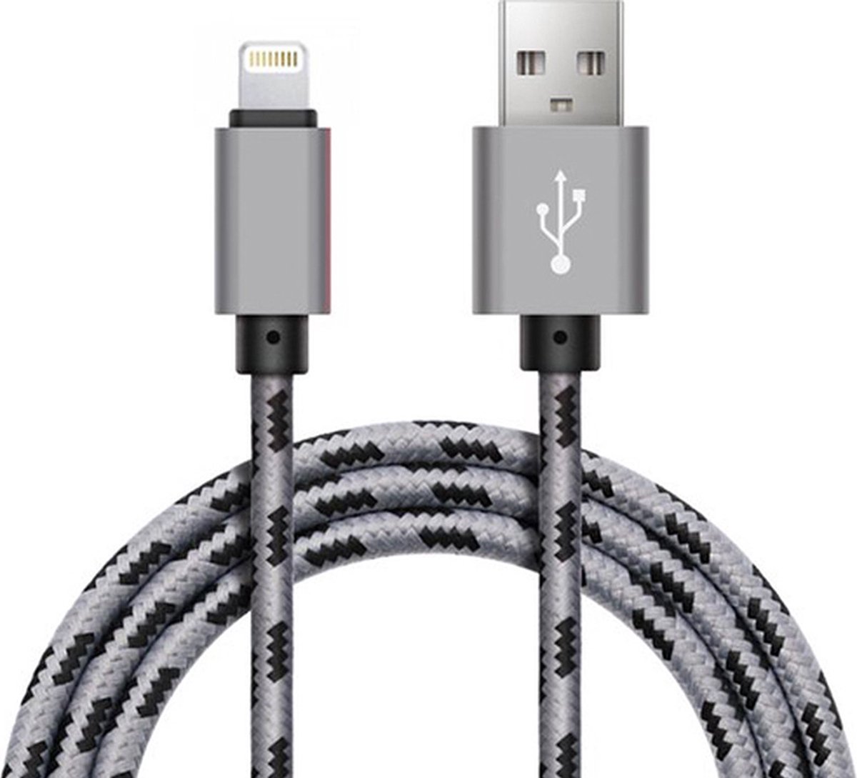 Nylon USB Kabel - 8-pin naar USB-A - 0,25m - Grijs
