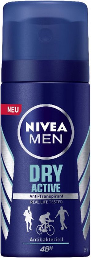 Nivea® | 4 x 35 ml Deodorant Men Dry Active | mini flacon | reisformaat | anti transpirant