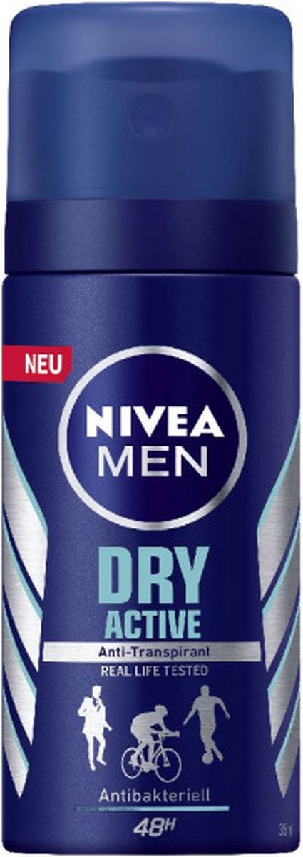 Goedkoopste Nivea® | 4 x 35 ml Deodorant Men Dry Active | mini flacon | reisformaat | anti transpirant