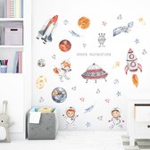 Stickerkamer® muursticker ruimte, zonnestelsel met planeten en raketten voor in de kinderkamer | jongens | meisjes | slaapkamer | wanddecoratie