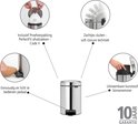Briljant stalen Brabantia NewIcon prullenbak, 3L, met voetpedaal, zachte sluiting en verwijderbare binnenemmer. Inclusief proefverpakking vuilniszakken.