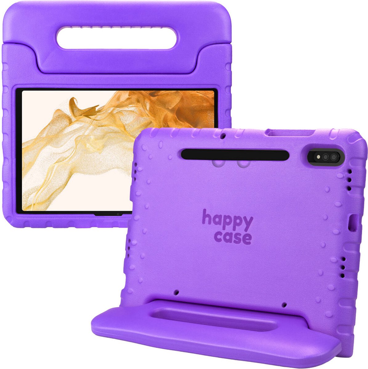 HappyCase Kinder Tablethoes Geschikt voor Samsung Galaxy Tab S7/S8 | Kindvriendelijke Hoes | Beschemhoes | Kinderhoes | met Handvat en Standaard | Paars