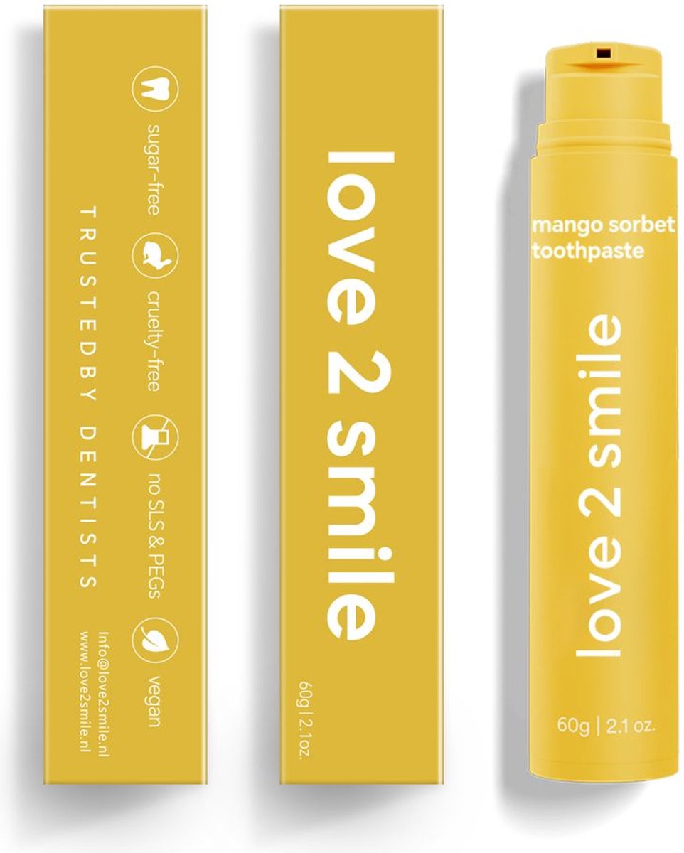 Love2smile - Mango Sorbet - Tandpasta - De Natuurlijke Tandenbleker van Nederland & België - Mango Sorbet Tandpasta - Teeth Whitening - Wittere Tanden