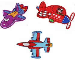 Vliegtuigen Strijk Embleem - Set van 3 - Vliegtuig Patches - Stofapplicatie - Strijkembleem - 3 Stuks - Patchwork - Piloot - Vliegen - Patch - Versiering voor op kleding - Leuk Cadeau